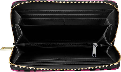 WIRESTER PU Leather Clutch Purse Card Holder Wallet, Zip Around Long Wallet for Women - Black Hot Pink Leopard...