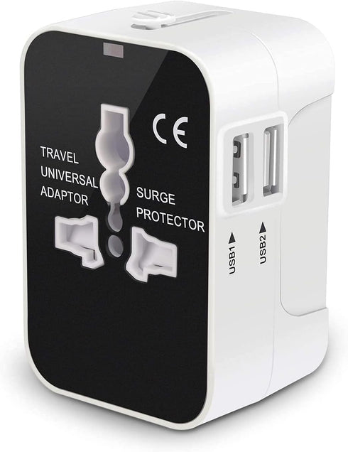 rts High Speed 25W Dual USB Universal Travel Adapter International All in One Worldwide Travel Multi Plug Adapter Cable & Wall Charger with Build ...