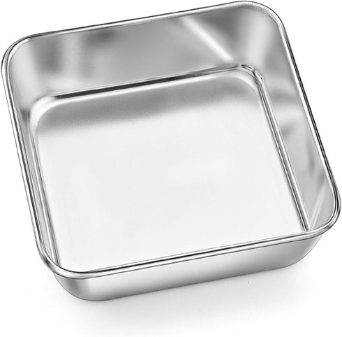 P&P CHEF Square Baking Cake Pans, Small Stainless Steel Lasagna Brownie Pan For Birthday Cake Bread Pie, Non-toxic & Durable, Smooth Rim & Leakpro...