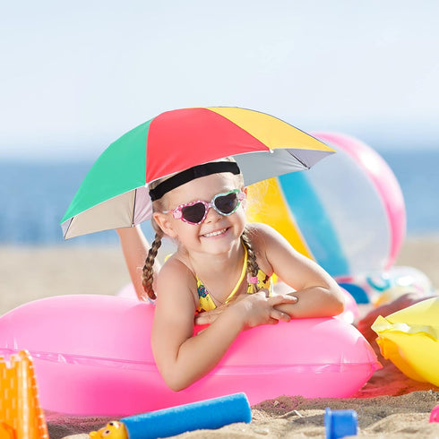 4 Pack Umbrella Hats, 20.5" Hands-Free Head Umbrella Hats for Kids, Folding Waterproof Umbrella Cap With Head Strap for Outdoor Party Fishing Sun ...