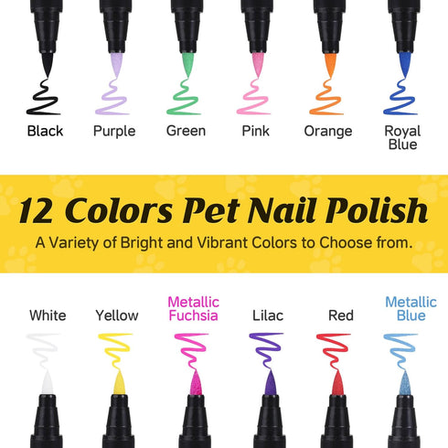 Dog Nail Polish Pens Quick Dry,12 Colors Safe Dog Nail Polish Set to DIY Pretty Nails, Ideal Gifts for Dogs Cats Light Dark Nails, Odorless, Non-T...