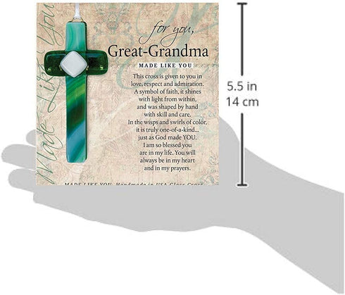 Sentimental Gift For Great Grandma for Mother's Day/Christmas/Birthday - Handmade in USA Glass Cross With Poetry - Religious Gift for Great-Grandm...