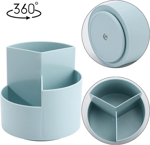 LoveBB 360 Rotating Pencil Pen Holder - 3 Slot Makeup/Cosmetics Brushes Storage Organizer Cup for Desk Table Vanity Countertops, Blue...
