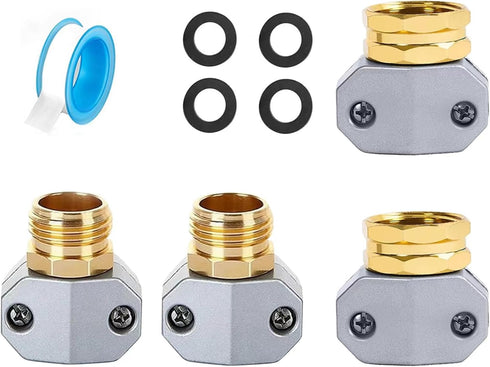 Garden Hose Repair Connector Fitting, Aluminum Female and Male With Zinc Clamp Water Hose End Repair Connector Fit 3/4 Inch or 5/8 Inch Garden Hos...