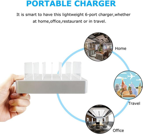 COSOOS Fastest Charging Station with QC 3.0, 63W 6-Port USB Charging Station for Multiple Devices with 6 Mixed Short Cables & lWatch Stand,Multi C...