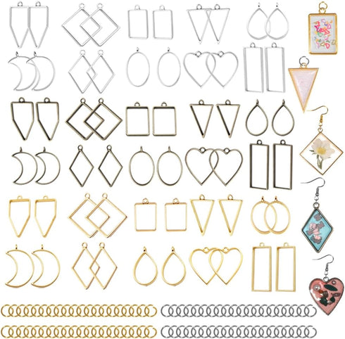 60 Pcs Bezels for Resin, Geometric Hollow Resin Frames Mold Frame Pendants Craft Open Bezels for Resin Jewelry Making, Necklaces Earrings Making S...