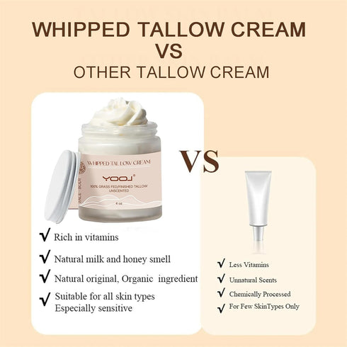 100% Grass Fed Beef Tallow for Skin Care - Organic Beef Tallow Moisturizer for Face + Body, Whipped Moisturizer for Sensitive Skin Soft, Smooth, T...