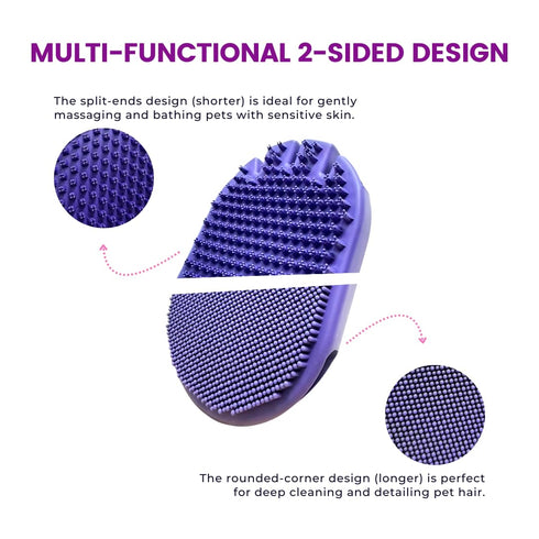Pet Double-Sided 2 in 1 Massage Bath Brush Grooming - For wet/dry hair - Rubber Brush for Bathing, Massaging, Hair Removal, and Deshedding - For D...