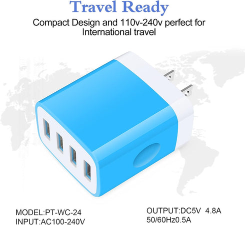 iPhone 13 Charger Block Fast Charging 4.8A Multi Port USB Charger Wall Plug Power Adapter Charging Box Cube Brick for iPhone 15/14/13/12/11 Pro Ma...
