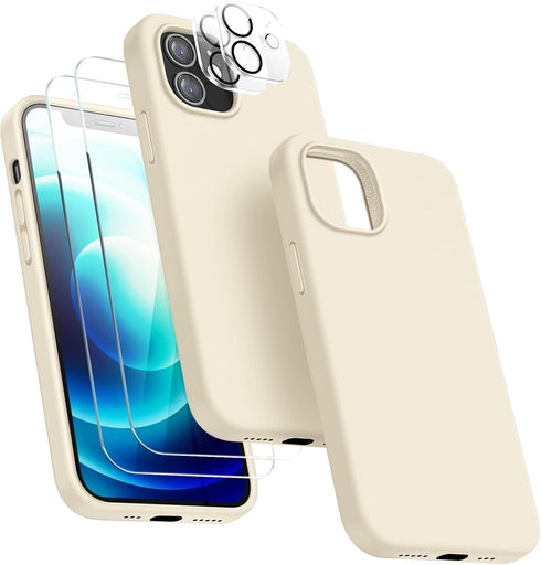 Dssairo [5 in 1 for iPhone 12 case/iPhone 12 Pro Case 6.1, with 2 Pack Screen Protector + 2 Pack Camera Lens Protector, Liquid Silicone Slim Shock...