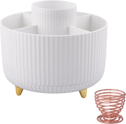 Makeup Brush Organizer,With A Stainless Steel Makeup Sponge Holder,360° Rotating Makeup Organizer,5 Slot Makeup Brushes Cup,Cosmetic Storage,Desk ...