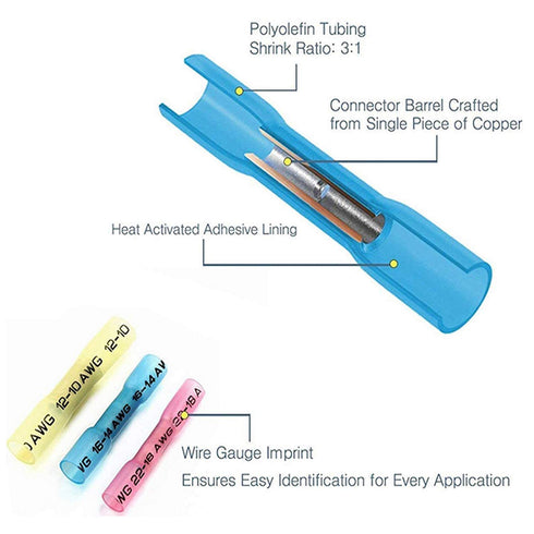 Heat Shrink Wire Connectors - 128PCS Solder Seal Wire Connectors Insulated Waterproof Wire Terminals Electrical Butt Splice Butt Connectors for Ma...