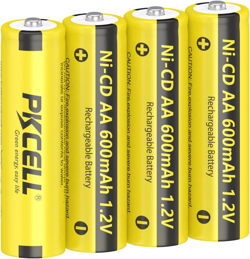 PKCELL 4 Pack AA 1.2V 600mAh NICD Rechargeable Double A Battery for Solar Lights(4PCS)...