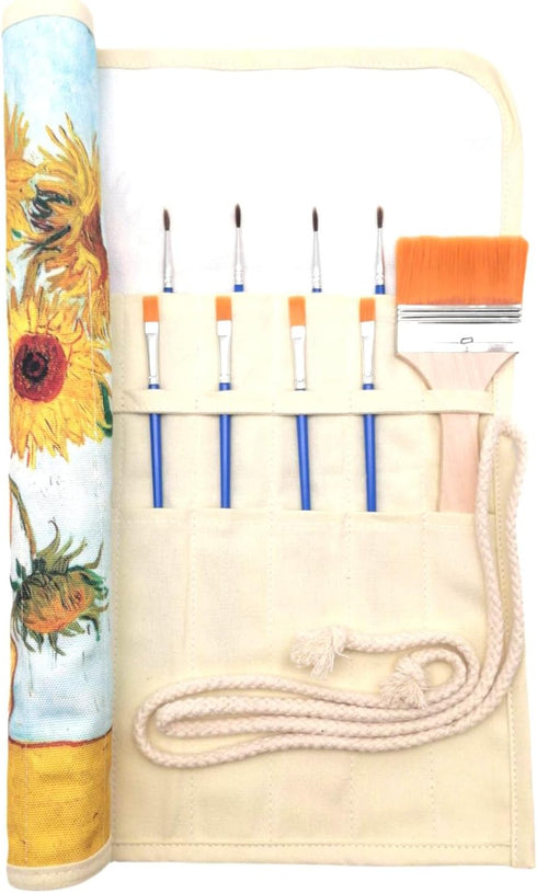 Paint Brush Holder Art Supplies, Artist Paint Brush & Storage Organizer Roll-Up Case Bag, Protect Acrylic Oil Watercolor Paintbrushes (Sunflower 2...