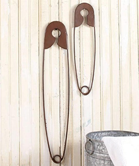 Collections-Etc Large Hanging Metal Safety Pins Laundry Room Wall Home Decoration - Set of 2 , Rustic...