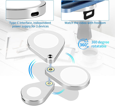 3 in 1 Detachable Magnetic Wireless Charger, 15W Fast Wireless Charging Station for iPhone 13/12, Foldable Wireless Charger Stand Compatible with ...