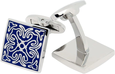 Square Vintage Cloisonne Cufflinks for Men Blue Retro Patterns Men's Cuff Link Set for Wedding Shirt Party Business Birthday Anniversary Dress...