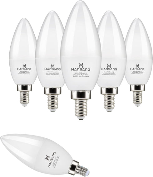 hansang E12 LED Candelabra Bulbs 3000K Soft White 6W 60Watt Equivalent, B11 Ceiling Fan Light Bulbs Small Base, C37 Type B Light Bulb for Chandeli...
