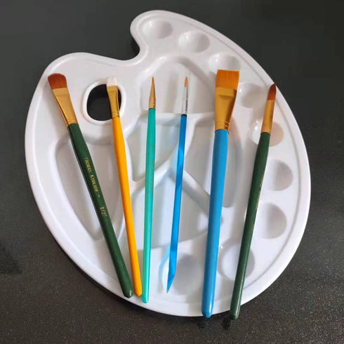 7 Pack Paint Brush Set with 6 Brushes w/Bonus 1 Palette Plastic Tray for Painting with Oil, Watercolor, Artist Gift, Classroom Supplies, Kids Birt...