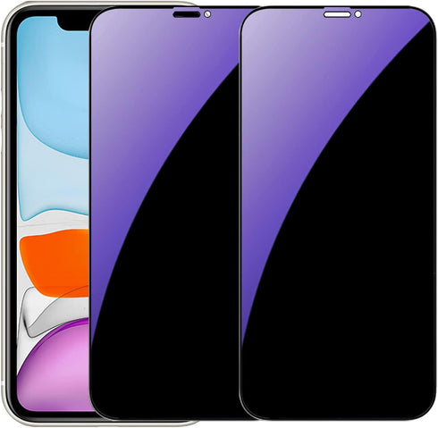 2 Pack Anti-Blue Privacy Tempered Glass Suit for iPhone XR/iPhone 11 Anti-Spy Screen Protector Anti-Peeping Film 9H Hardness Anti-scratch Full Cov...