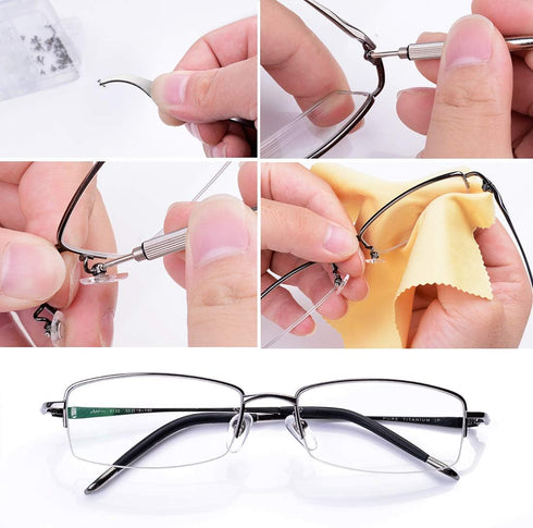 Eyeglass Nose Pads, Eyeglass Repair Kit with 50 Pairs Soft Silicone Air Chamber Glasses Nose Pads, Screws, Screwdrivers, Tweezer and Cleaning Clot...