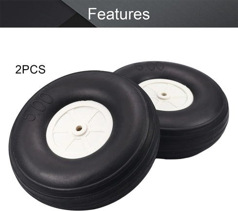 Fielect 5 inch RC Model Airplane Super Light Sponge Tire Tail Wheel Tire and Wheel Sets for RC Car Airplane PU Sponge Tire with Plastic Hub 2 Pcs...