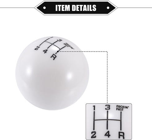 Car Manual 4 Speed Ball Gear Shift Knob Kit, Round Short Throw Shifter Universal for Manual Transmission Vehicles Durable Acrylic White with Adapt...