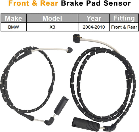 Brake Pad Wear Sensor Front & Rear Wheel | Compatible for BMW X3 E83 2004 2005 2006 2007 2008 2009 2010 | Replacement # 34353411756, 34353411757...