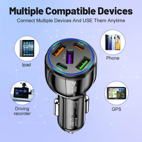 5 in 1 Car Charger Adapter,75W High Power Cigarette Lighter Adapter,QC3.0/PD Super Fast Charging Car Phone Charger Compatible with iPhone 14 13,iP...