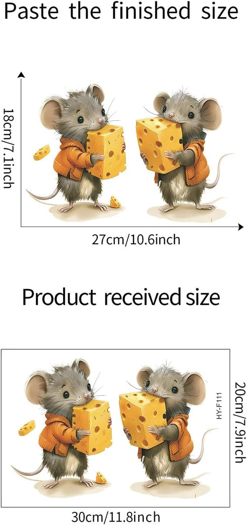Cute Mouse Wall Decals 2 Mice Eating Cheese Wall Stickers for Child Room Decor 3D Cute Mouse Stickers for Wall Removable Waterproof Peel and Stick...
