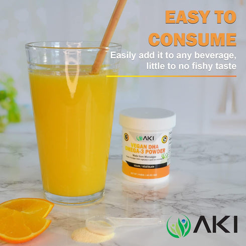 AKI Omega 3 DHA Micro Algae Powder Supplements - Plant-Based Keto Vitamin for Inflammation - Alternative to Fish or Krill Oil | Vegan & GMO-Free (...