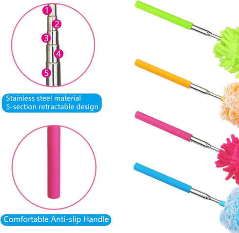 4 pcs Extendable and Washable Microfibre Feather Duster,13" to 30" Reachable, Microfibre Cleaning Tool, Small Dusters for Cleaning Office, Car, Co...