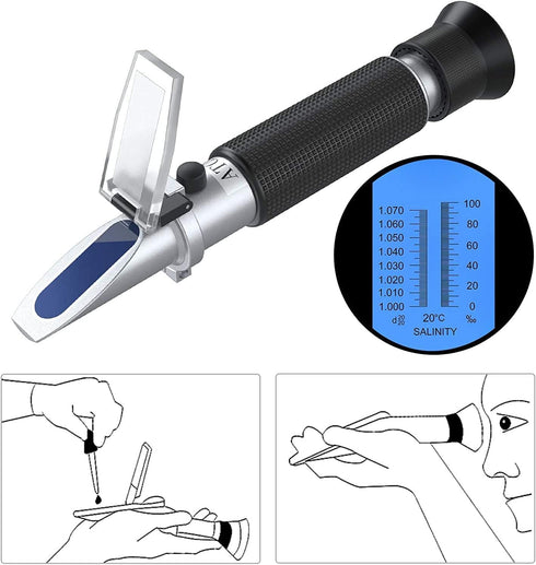 AUTOUTLET Salinity Refractometer Saltwater Aquarium for Seawater, Pool, Tank, Marine, Fishkeeping, 0-100PPT & 1.000-1.070 Salinity Tester with ATC...