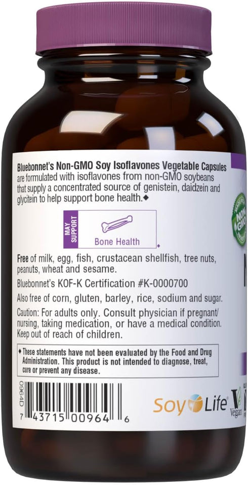 Bluebonnet Nutrition Non-GMO Soy Isoflavones, Bone Health*, Vegan, Kosher Parve, Gluten-Free, 60 Vegetable Capsules, 60 Servings...