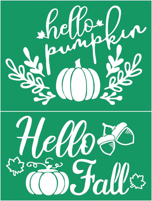 Hello Fall Silk Screen Stencils Reusable Self Adhesive Chalk Mesh Stencils Silkscreen Pattern Stencil for Autumn Decoration, DIY Farmhouse Wood Si...