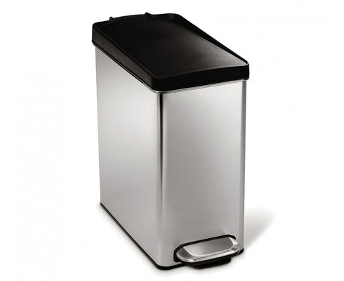 simplehuman 10 Liter / 2.6 Gallon Bathroom Slim Profile Trash Can, Brushed Stainless Steel with Plastic Lid...