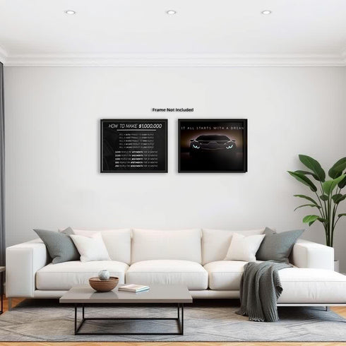 Posterizer 2 pcs-How To Make 1,000,000 Dollars-Luxury Car-Motivational & Inspirational Art-Gift for Entrepreneurs-Decor for Home & Office- unframe...