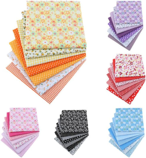 7Pcs Top Purple Cotton Craft Fabric Bundle Squares Patchwork DIY Sewing Scrapbooking Quilting Floral Dot Pattern Craft and Hobby Fabric 10" x 10" ...