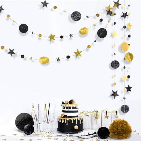 Cheerland Black Gold Party Decorations Star Garland Moon Stars Hanging Star Streamers Birthday Wedding Baby Shower Graduation NYE 2024 New Year Ei...