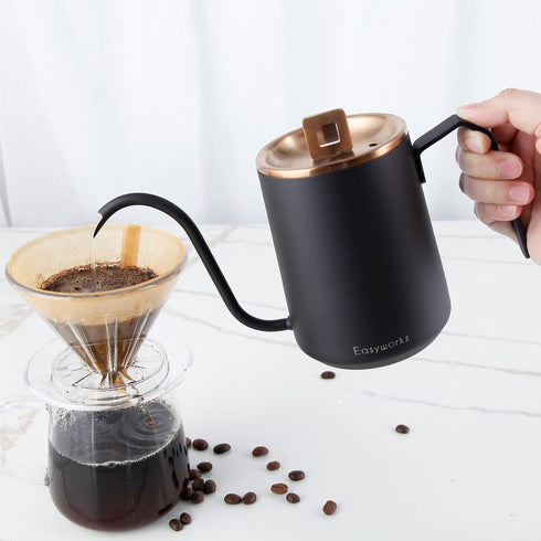 Easyworkz Gooseneck Pour Over Coffee Kettle 20 oz Stainless Steel Hand Drip Coffee Pot With Long Narrow Spout, Rose Gold Black...