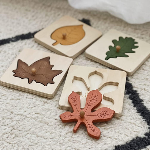 Kisangel Toddler Toys Preschool Puzzles 4pcs Wooden Leaf Shape Puzzle Leaf Wooden Jigsaw Puzzles Educational Learning Stem Toys for Birthday Early...