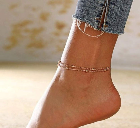 Tasiso 14K Gold Plated Layered Beaded Chain Ankle Bracelets for Women Dainty Summer Barefoot Beach Anklets Minimalist Foot Jewelry Gifts 8.5"...