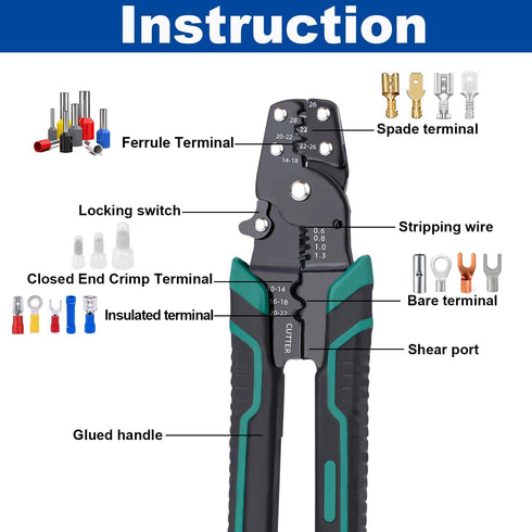 Tnisesm Wire Crimping Tool 26-10 AWG, Crimping Pliers with Stripper Cutter for Open Barrel Terminals and Heat Shrink Connectors...