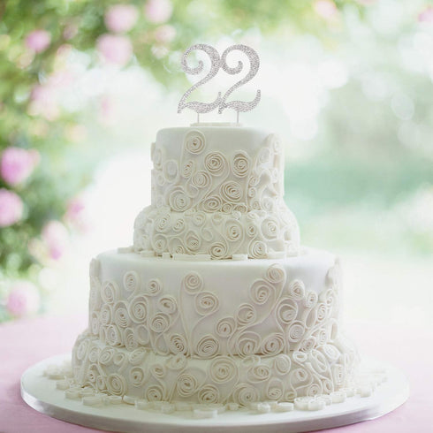 22 Years Birthday Cake Topper - New Best Crystal Rhinestone 22nd Wedding Anniversary Or 22 Years Old Cake Topper Party Decoration Silver...