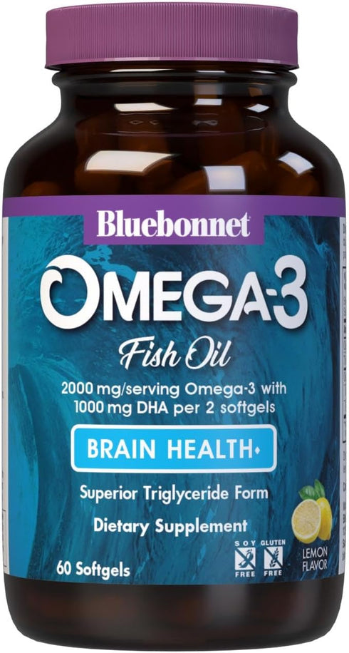 Bluebonnet Nutrition Omega-3 Brain Formula Natural Wild Caught Triglyceride Form DHA 860 mg EPA 120 mg - Highly Concentrated Cognitive Health & We...