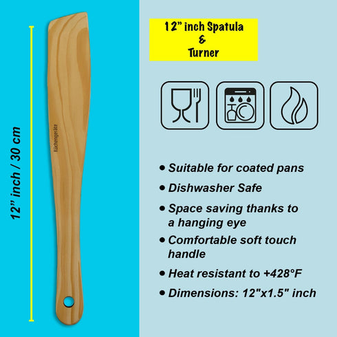 Kuchengerate Crepe Maker Set - 3.5" 5" 7" inc Spreader Stick & 12" inc Spatula Turner - T Shaped Structure - Handmade Natural Beech Wood - No Pain...