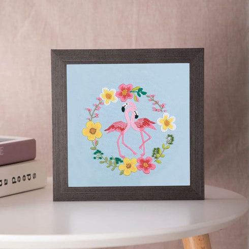 Esffaci Embroidery Starter Kit for Adult Beginner with Flamingos Love Flower Pattern Stamped Cross Stitch Set with Embroidery Cloth Hoop Needle Th...