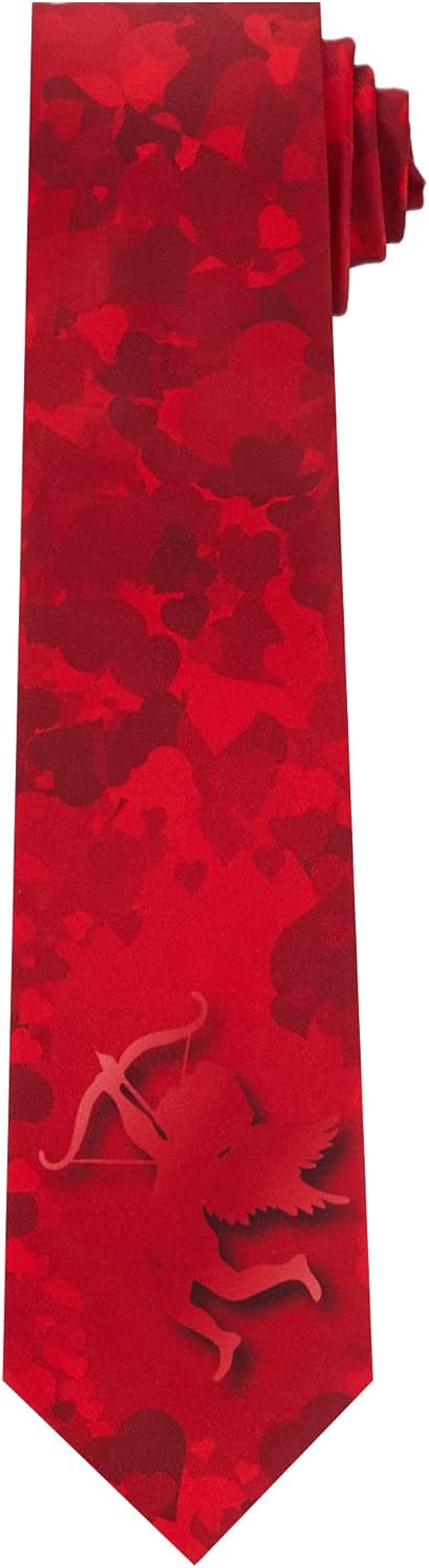 Jacob Alexander Men's Happy Valentine's Day Shooting Cupid with Hearts Regular Length Neck Tie - Red...