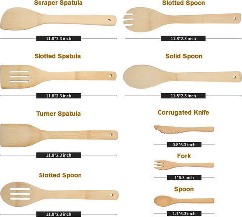 6-Piece Bamboo Wooden Spoons for Cooking Wood Spatula Spoon Nonstick Kitchen Utensil Set with 3-Piece Bamboo Take Along Reusable Utensil Set for H...