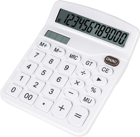 Cute White Desktop Calculator with Big Buttons, Dual Power Source, Solar and Battery, Large Display Screen - Perfect for Office, Teachers, and Stu...